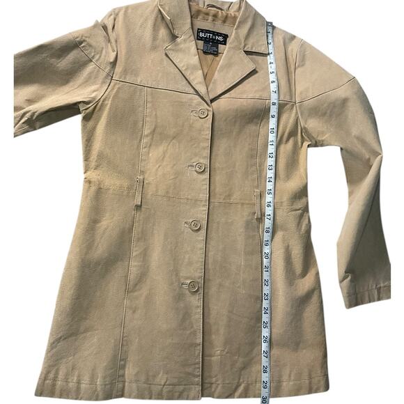 Vintage Buttons 100% Leather Trench Coat Light Weight Size Medium Belt Loops - Picture 9 of 11